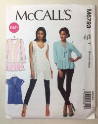 6793 MCCALLS LOOSE PULLOVER TOPS SLEEVES OR NOT PATTERN XS-MED